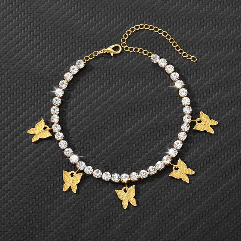 Cavigliera creativa con farfalla in strass per donna, design estivo di nicchia, gioielli per piedi semplici e lucenti di alta qualità_voghion.com