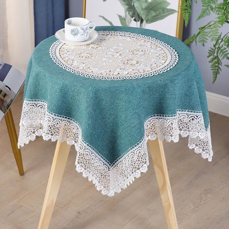 High-end Fabric Modern Simple Rectangular Fresh Solid Color Splicing Hollow Lace Coffee Dining Table Round Tablecloth_voghion.com