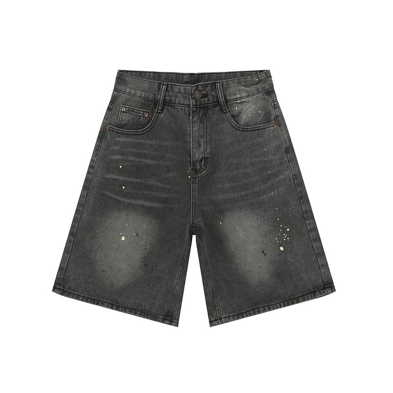 Jean ample à jambe large noir et gris pour homme, coupe estivale avec éclaboussures d'encre_voghion.com
