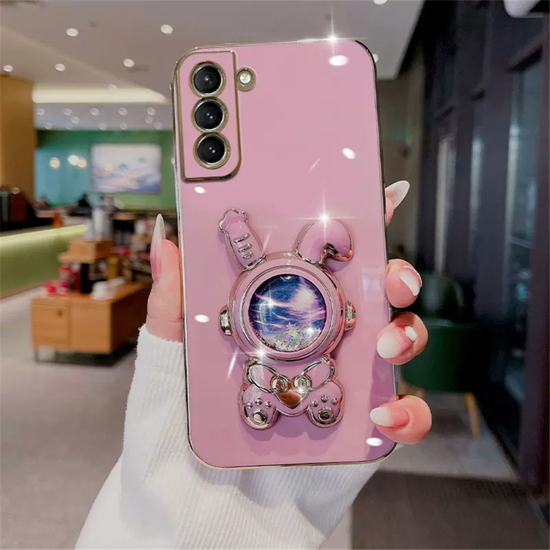 3D Quicksand Rabbit Bracket Plating Phone Case For Samsung A14 A04 A24 A34 A54 A13 A23 A33 A53 A73 A52 A72 A22 A32 Soft Cover_voghion.com