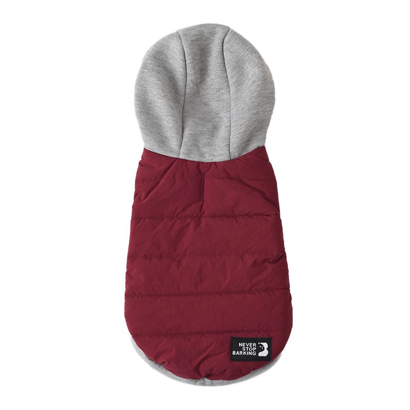 Vestă cu glugă pe două picioare pentru câini, îmbrăcăminte din bumbac rezistentă la vânt din catifea cu blocuri de culoare, accesorii pentru ursuleți de pluș_voghion.com