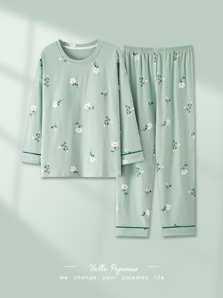 Pidžame za žene u proljeće i jesen, dugi rukavi od čistog pamuka, kućna odjeća za majke srednjih godina, debele i plus veličine, mogu_voghion.com