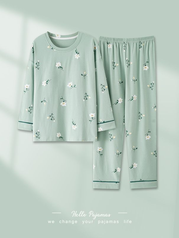 Pidžame za žene u proljeće i jesen, dugi rukavi od čistog pamuka, kućna odjeća za majke srednjih godina, debele i plus veličine, mogu_voghion.com