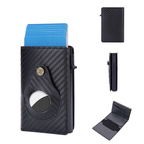 Baellerry's new carbon fiber card holder for men RFID side push aluminum box elastic card holder AirTag_voghion.com