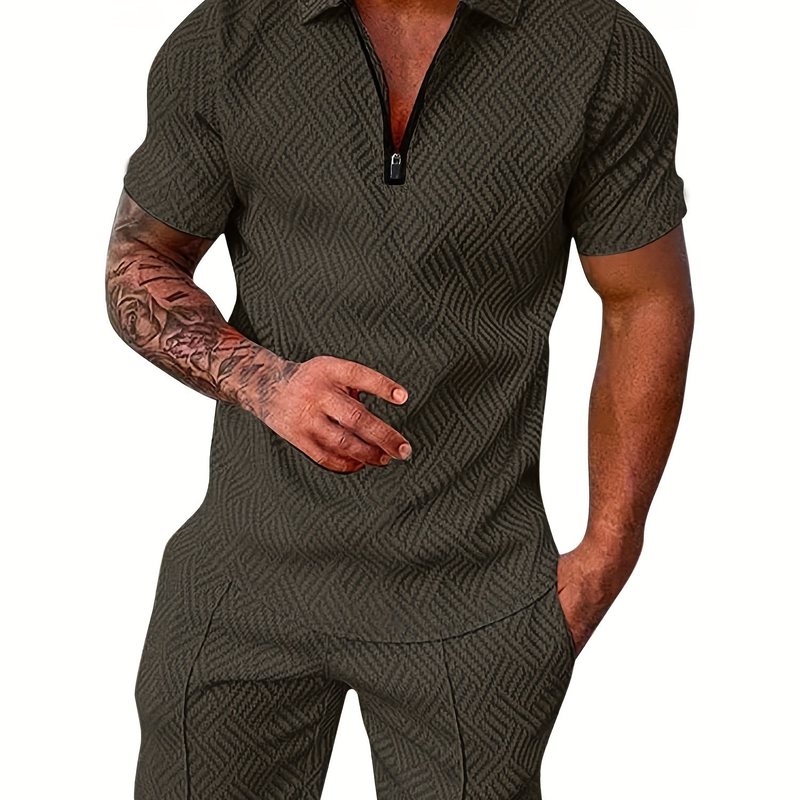 Tute da uomo in poliestere sottile con scollo a V e cerniera, maglietta con scollo a V e pantaloncini, regali di Natale più venduti_voghion.com