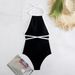 Maillot de bain une pièce sexy dos nu triangle noir et blanc pour femme_voghion.com