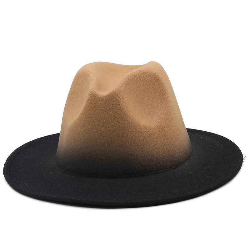 Modischer Wollhut mit Farbverlauf und großer Krempe für Herren und Damen, Jazzhut für Herbst und Winter_voghion.com