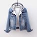 Women's Denim Jacket With Fleece Lining Style Slim Fit Hooded Coat, Casual Long Sleeve Short Crop Top For Students & Work (S-5XL)_voghion.com