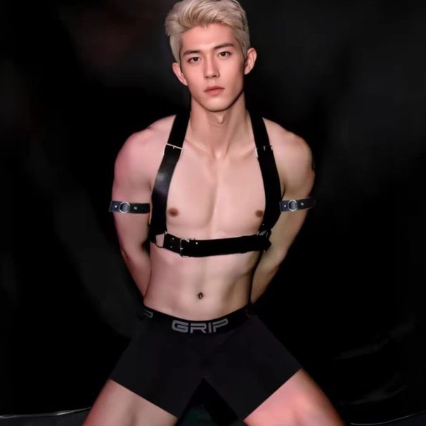 LuvBox Cintura alla moda maschile in stile punk europeo e americano Harajuku PU in pelle cava con tracolla, accessori bondage_voghion.com