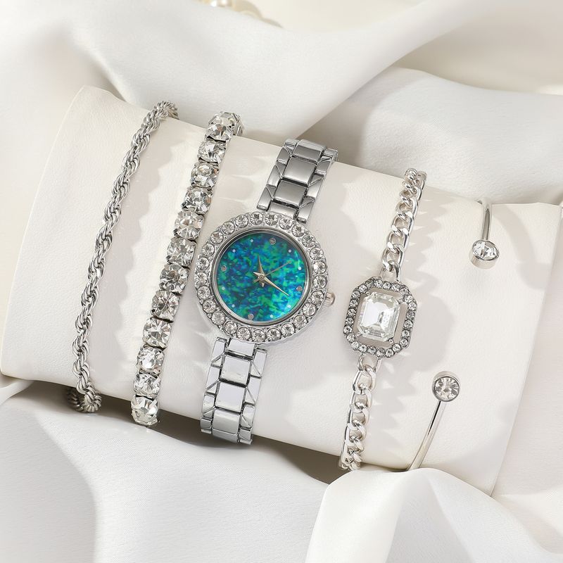 Watch Gift Set 5pcs/set Women's Commuter Style Daily High End Diamond Digital Face Steel Band Quartz Watch Bracelet Set_voghion.com