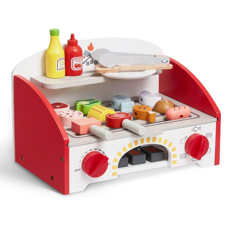 VEVOR 26 PCS Kids BBQ Grill Playset Wooden Cooking Grill Toy Set Pretend Sound_voghion.com