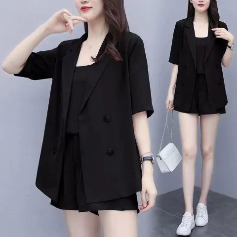 Audday Plus Size Women's Outfit 2025 Summer New Style Slimming Elegant Canotta Blazer e Shorts Set Tre Pezzi_voghion.com