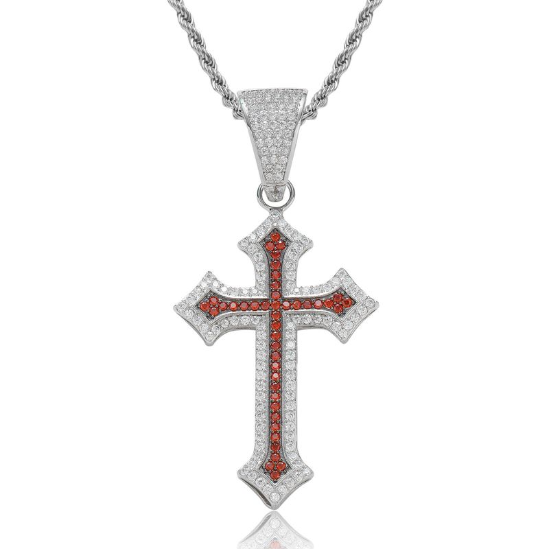 Unisex Hip Hop Colored Cross Pendant For Men And Women Personalized Rap Micro Inlaid Zircon Trendy Hip Hop Necklace_voghion.com