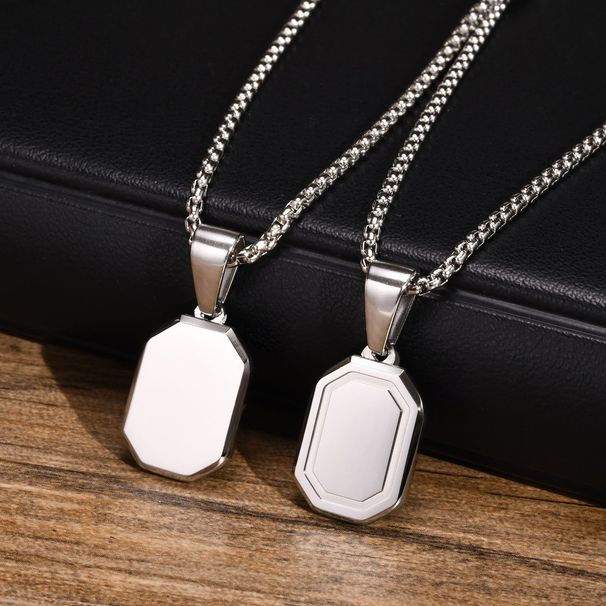 Collane geometriche iniziali personalizzate per uomo, ciondolo quadrato rettangolare impermeabile in acciaio inossidabile, regali con collare con lettere dalla A alla Z per lui_voghion.com