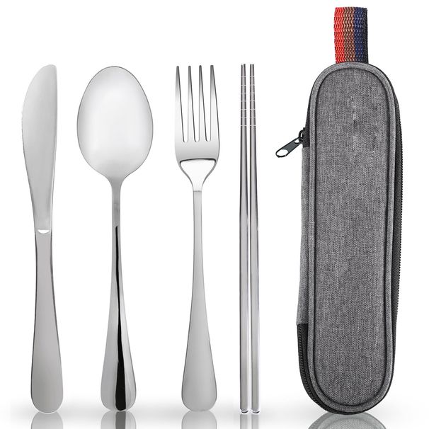 Stoviglie da esterno, set di posate portatili da 4 pezzi, coltello, forchetta, cucchiaio, bacchette con scatola, posate da viaggio, borsa da campeggio, posate da campeggio_voghion.com