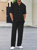 Unbeatable Quality New Men's Collar Solid Color Short Sleeved Shirt With Drawstring Pants Set In European Size_voghion.com