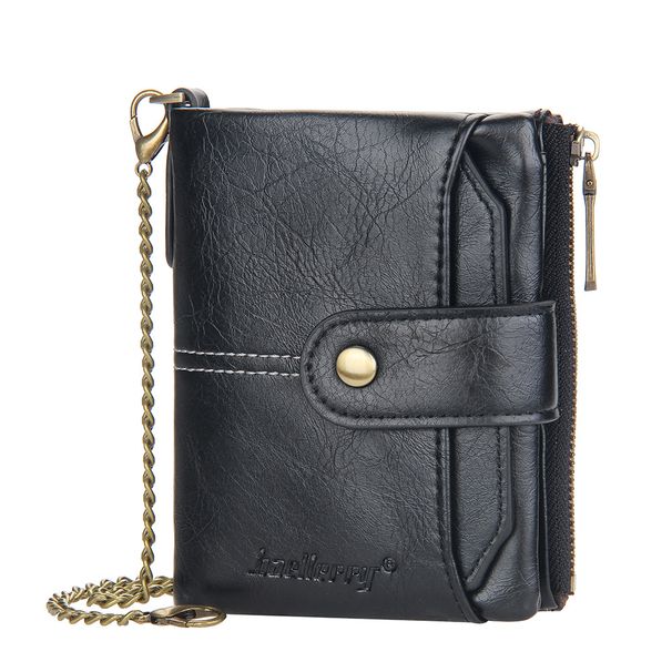 Cartera corta para hombre BAELLERRY con ranura para múltiples tarjetas, hebilla, tarjetero para licencia de conducir, monedero con cadena vertical_voghion.com
