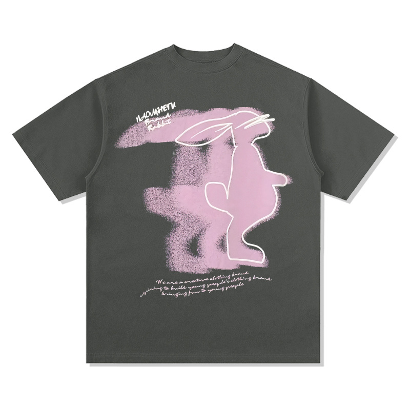 T-shirt da uomo a maniche corte stampata con coniglio. Camicia con fondo in cotone_voghion.com