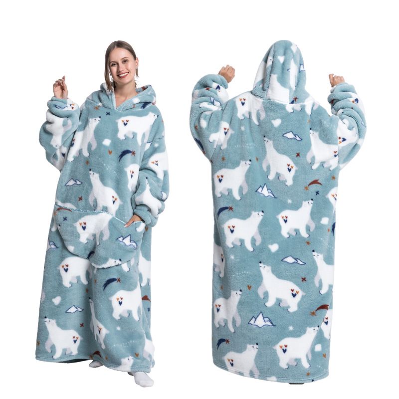 Hooded Cartoon Pajamas Warm Pullover Lazy TV Blanket Thick Oversize Sweatshirt_voghion.com