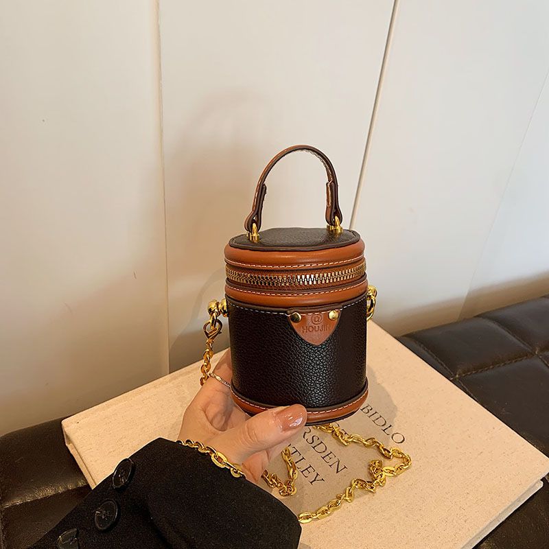 Damen-Beuteltasche, Mini-Beutel mit kontrastreichen Farben, runder Eimer, Kinder-Familienstil, Handtragetasche, Lippenstift, kleine Umhängetasche, Tasche für Damen_voghion.com