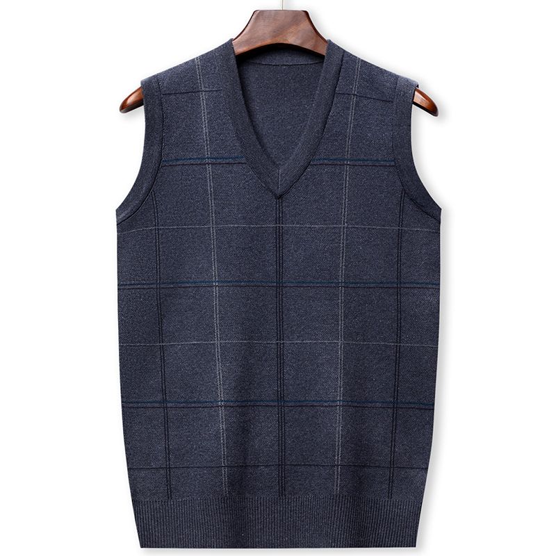 Ärmelloser Wollpullover für Herren, schmale Passform, V-Ausschnitt, für den Lagenlook im Herbst und Winter (Dunkelgrau, Marineblau, Kamel)_voghion.com