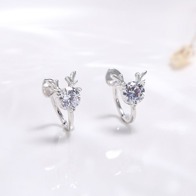 Wanying Jewelry Zircon Deer Horn Ear Clip for Women's S Pure Silver Korean Edition Forest Series Sweet, Cute,_voghion.com