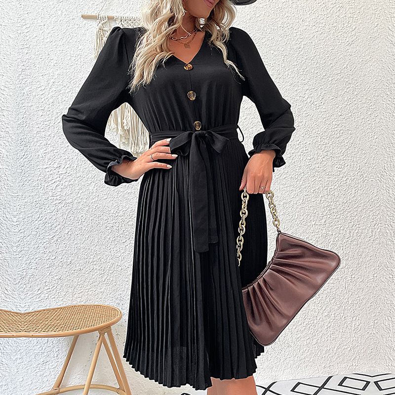 Langärmliges Plisseekleid für Damen_voghion.com