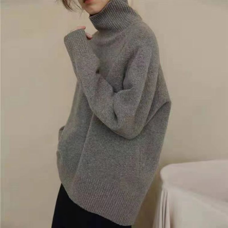 Neuer Rollkragenpullover für Damen im Herbst und Winter mit lockerem Lazy-Style-Strickpullover aus Kaschmir mit verdickter Basis_voghion.com