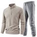 Men's Outdoor Sports Leisure Set - Long Sleeve Hoodie & Mid-Weight Half-Zip Fleece Jacket With Thermal Base Layer_voghion.com