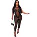 Sexy sleeveless round neck see-through jumpsuit, polyester mesh spliced sequin style, slim trousers _voghion.com
