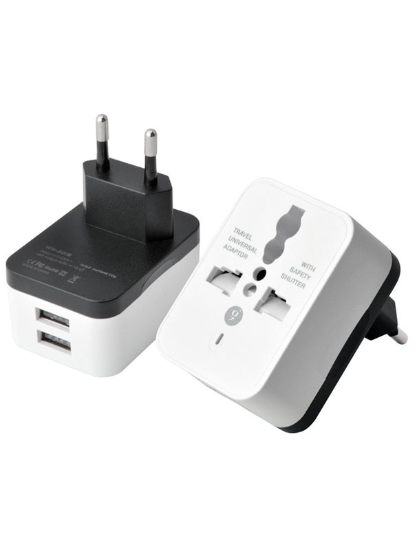 Europos reglamentai 2USB 1A/2A įkrovimo universalus kelioninis adapteris Tarptautinis kelionių kintamosios srovės keitiklis ES įkrovimo kištukas_voghion.com