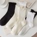 Socks women's spring, summer and autumn models of mid-calf socks cotton bottom solid color stacked socks Japanese lace stockings_voghion.com