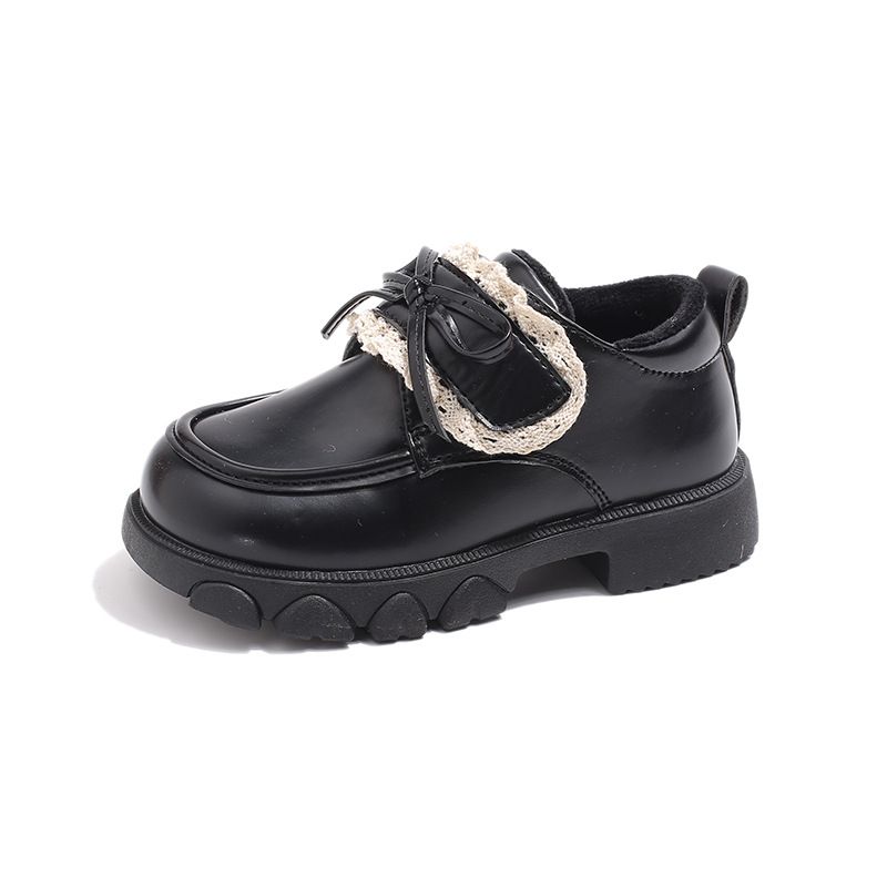 Moeder & Kinderen Meisjes strik kant modieuze prinses leren schoenen 2024 herfst en winter nieuwe Koreaanse versie kinder plus fluwelen katoenen schoenen_voghion.com