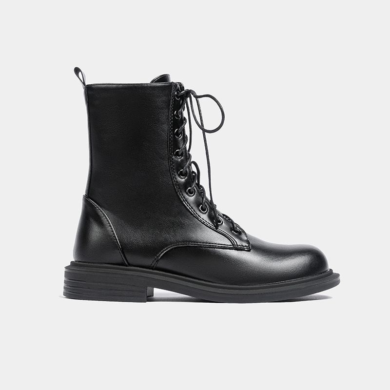 2024 neue Herbst- und Winterstiefel im britischen Stil, vielseitige Martin-Stiefel für Damen, dicke Sohlen, Schnürstiefel für Damen, kurze Stiefel mit flachem Absatz_voghion.com