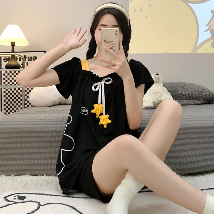 Pigiama in cotone lavorato a maglia 2024 estate dolce principessa stile pantaloncini a maniche corte più_voghion.com