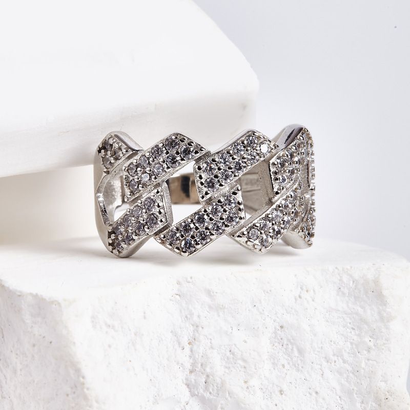 Hip Hop Micro Paved Zircon Diamond Cuban Link Geometric Men's Ring_voghion.com