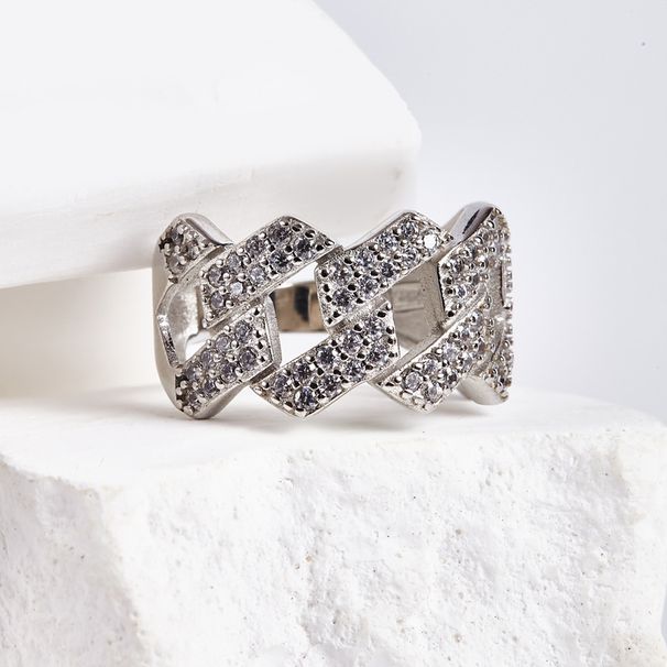 Hip Hop Micro Paved Zircon Diamond Cuban Link Geometric Men's Ring_voghion.com