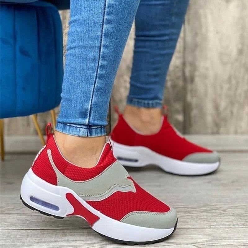 Damen Vulkaniséiert Schong Moud Mesh Casual Schong Plattform Keil Sneakers Plus Size Flaach Sportschunk B00027_voghion.com