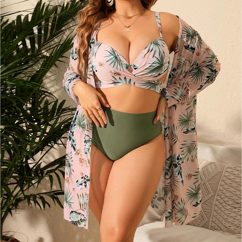 Women's large size hard bag mesh three-piece split bikini swimsuit female_voghion.com