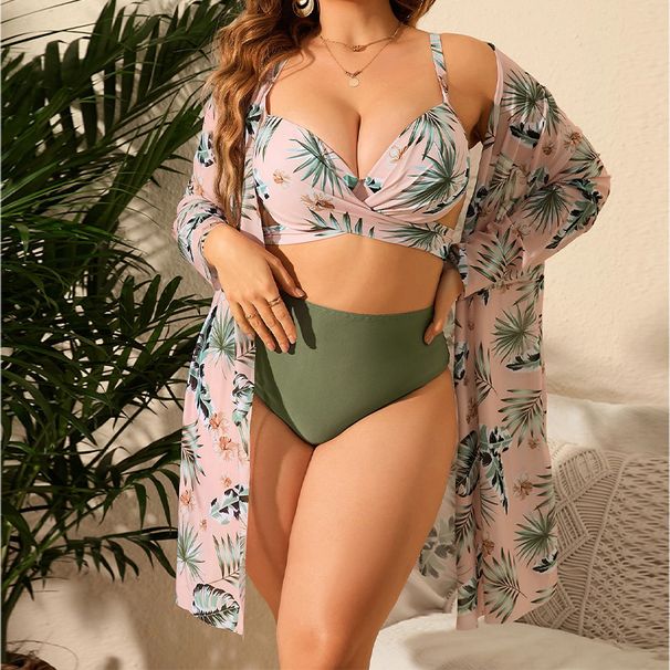 Women's large size hard bag mesh three-piece split bikini swimsuit female_voghion.com