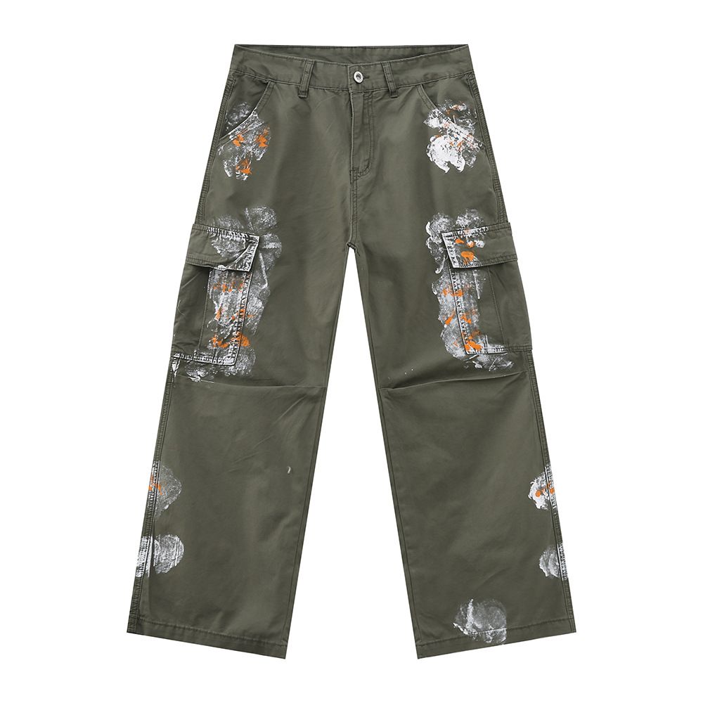 Męskie jeansy robocze w stylu vintage, wytrzymałe i z przetarciami – spodnie robocze z wieloma kieszeniami, luźnym krojem i surowymi krawędziami_voghion.com