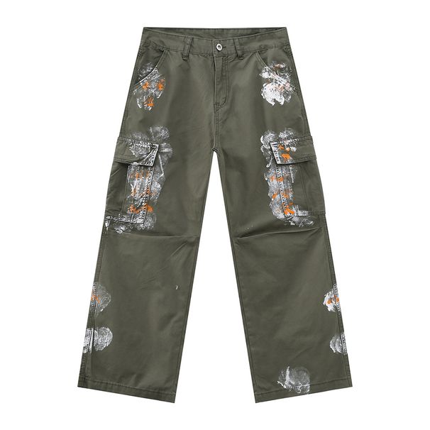 Męskie jeansy robocze w stylu vintage, wytrzymałe i z przetarciami – spodnie robocze z wieloma kieszeniami, luźnym krojem i surowymi krawędziami_voghion.com