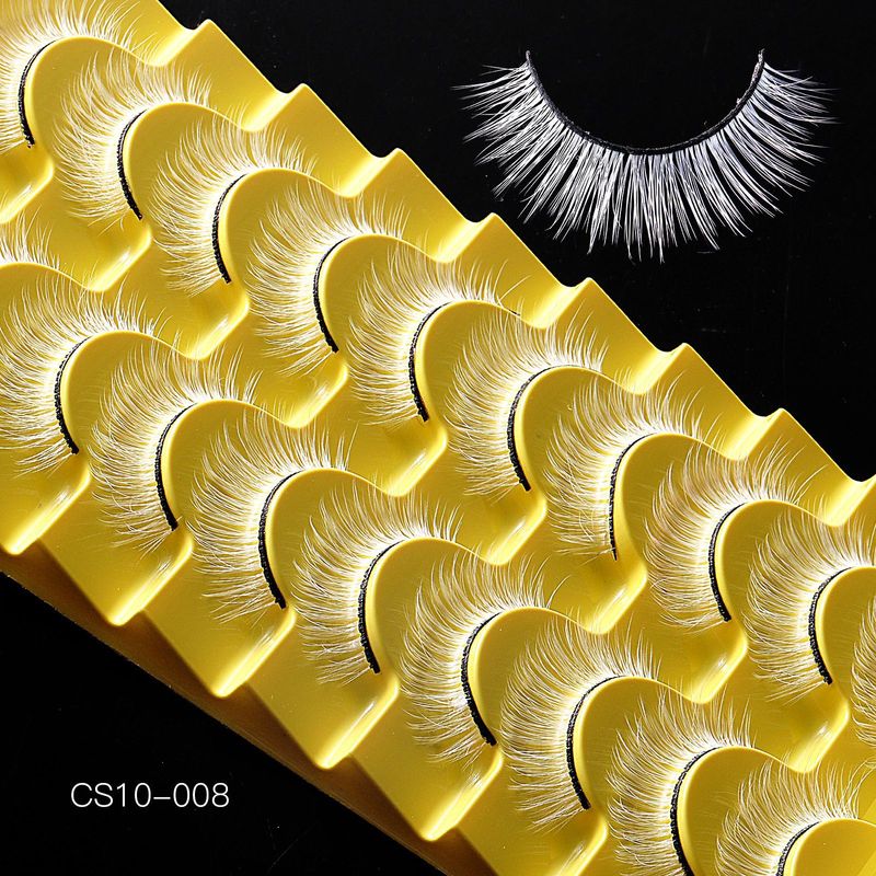 Wimpernverlängerungsset 10 Puer wäiss synthetesch kënschtlech Wimperen Festlech Bühnenmake-up Partywimperen_voghion.com