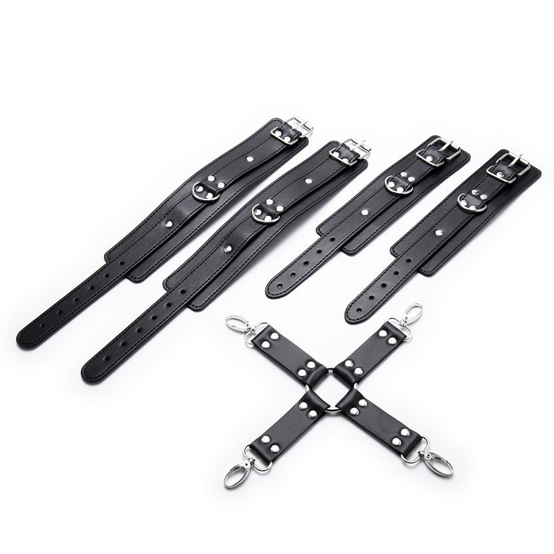BDSM Leather Bondage Hand And Foot Binding Leather Simple Cross Handcuffs And Leg Shackles Female Equipment Health Care Products_voghion.com