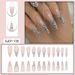 Elegant French Tip Glitter Press-On Nails With Sparkling Diamonds - Long False Nails For Bridal & Special Occasions (Glue/Sticker Options)_voghion.com