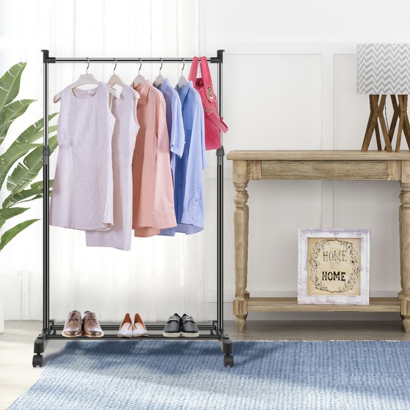 15kg/33lbs Garment Racks 3.12ft-4.80ft Height Adjustable Clothes Stand Foldable Clothes Hanger W/ Wheels Storage Shelf For Dormitory Home_voghion.com