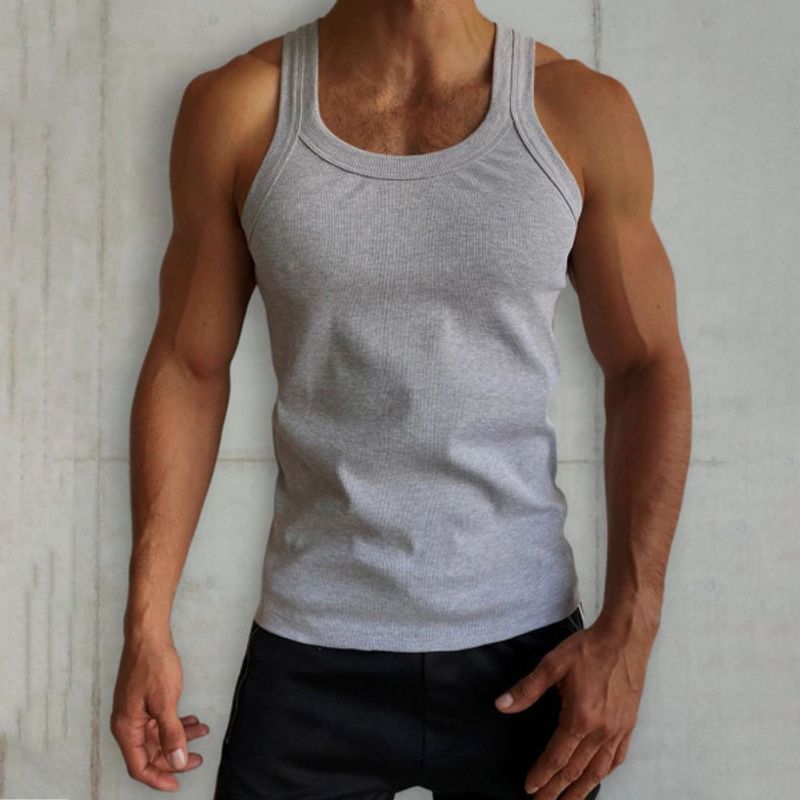 Men's Clothing  large size men's tight men's summer cool breathable sexy muscle show body solid color sleeveless vest_voghion.com