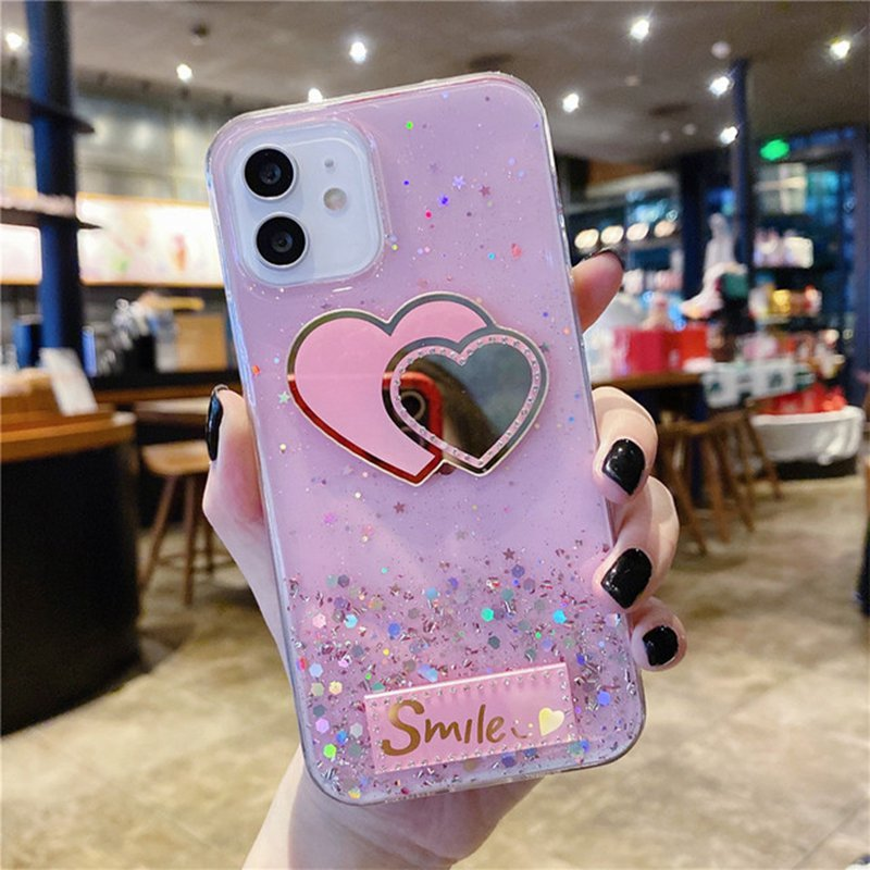Mirror Glitter Heart Girls tālruņa maciņš priekš Huawei P20 P30 Pro P30Lite P40 Lite E HuaweiP30Lite P Smart Z 2020 2021 Y6S Y9_voghion.com