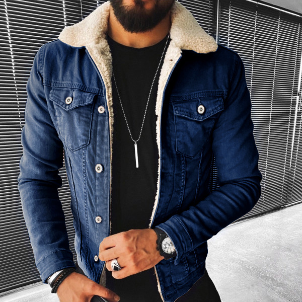 Tyk denimfrakke til mænd i lammeuldsstil_voghion.com