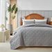 Soft Brushed Washed Cotton Quilted Bedspread Set - 3 Piece Reversible Modern Minimalist Design For 5ft Bed, Light Gray & Multi Check Patterns_voghion.com